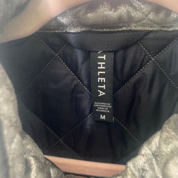 Athleta Quilted Metallic Puffer Vest Womens M Brown Gold Bronze Full Zip Layerin - Picture 2 of 12